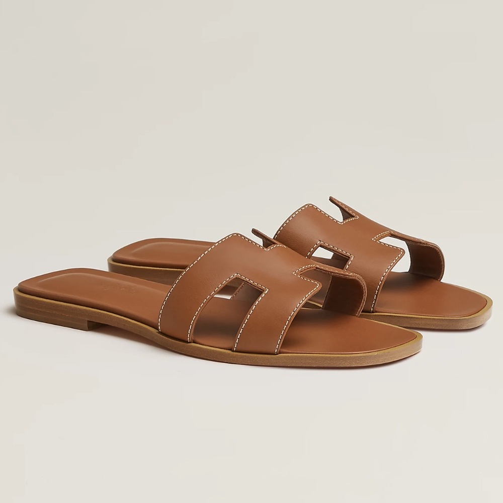 Gold Hermes Oran sandals size 38